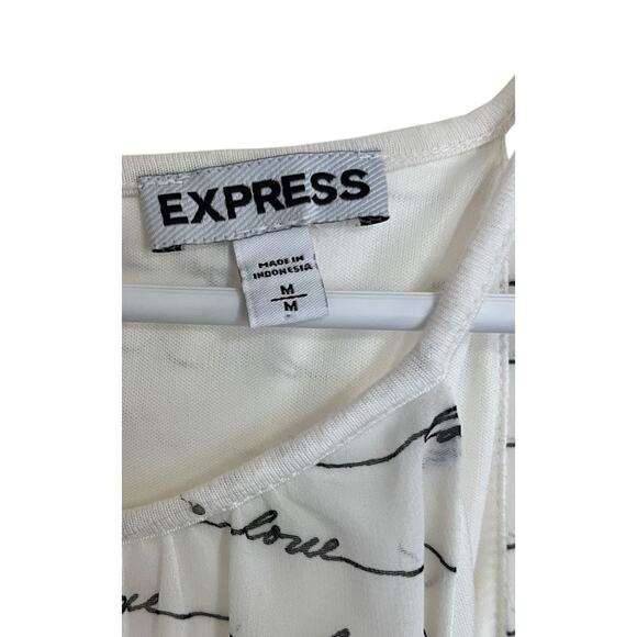 Express | Ivory White Halter Tie Back Love Print Sleeveless Top Medium Chiffon - Picture 3 of 6